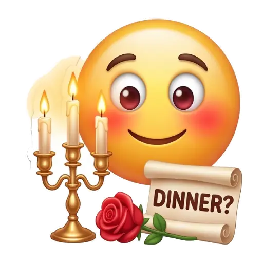 Cute smiley face, stickers, Whatssapp stickers, love, kiss me, valentine, dinner night
